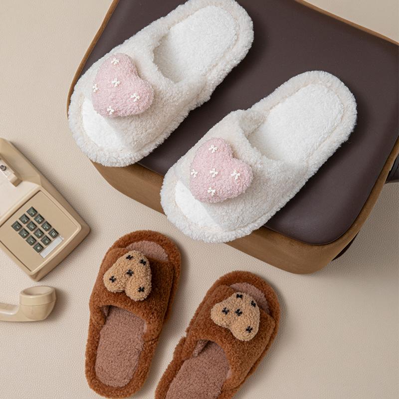 Love open cotton slippers winter European and American home contrasting colors less plush slippers
