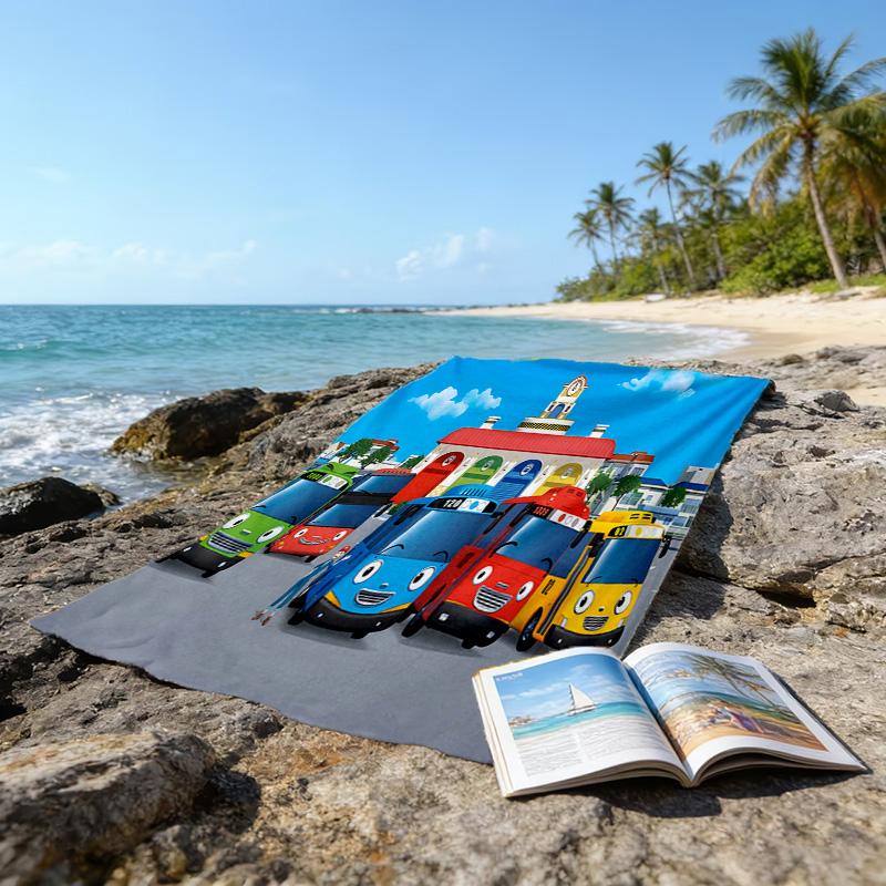 1pc Tayo The Little Bus1 Beach Towel, Beach and Seaside Swimming Pool Equipment, Fashion Pattern, Rectangular, Travel Essentials