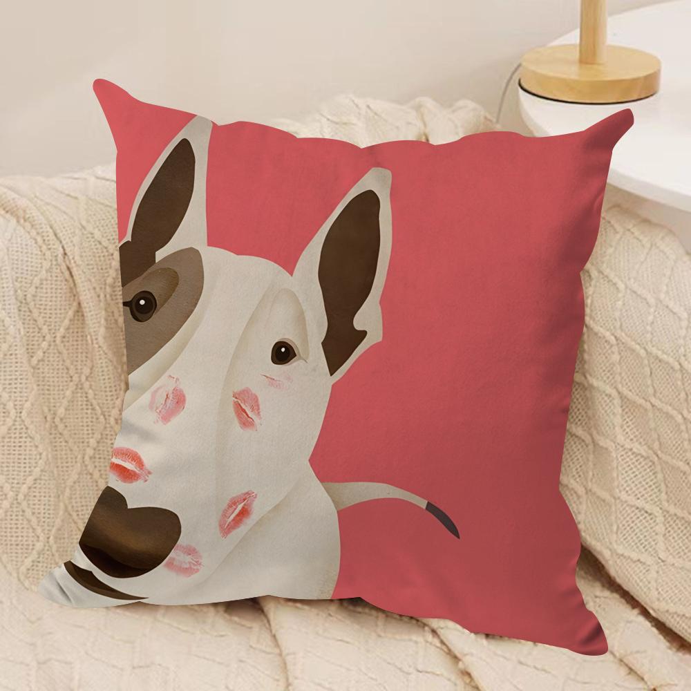 CartoonBull Terrier Series Cushion Cover Silky Short Plush DoubleSided Printed Pillow Case for Sofa All Seasons Home Decor Gift