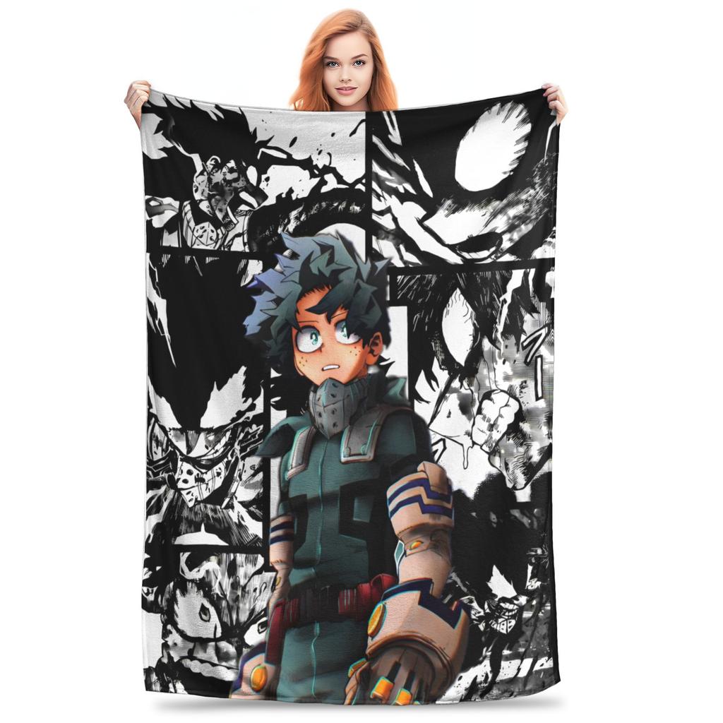 Izuku Midoriya Manga Collage Blanket My Hero Academia Manga Anime Flannel Warm Throw Blanket for Bedspread