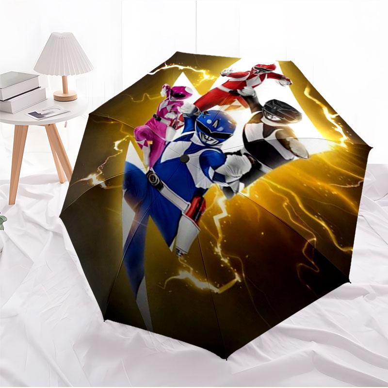 Power Rangers Umbrella Windproof Automatic Folding Umbrella Cartoon Superhero Rain Umbrella for Kids Boys Gift