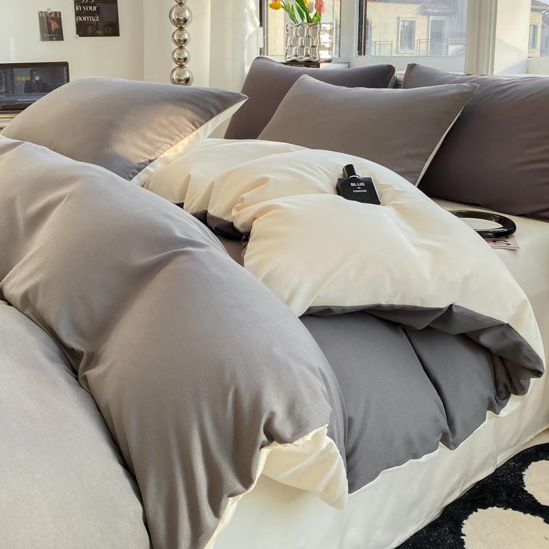 Solid Color Washed Cotton Bedding Set - 3-Piece for Student Dorms, Includes Duvet Cover and Bed Sheet Single Duvet Cover 150x200cm