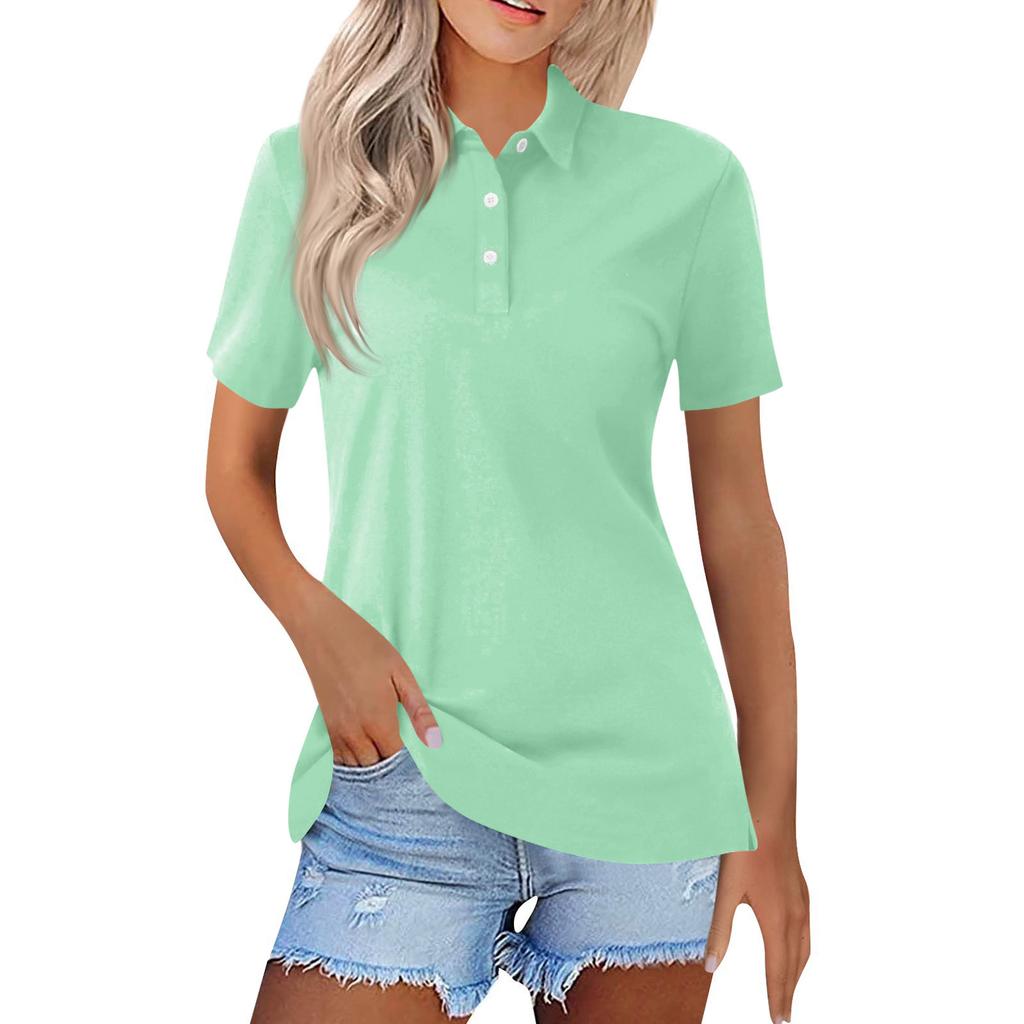 Women's Fashion Casual Lapel Short Sleeve Color Shirt Women's Button Up Tops
