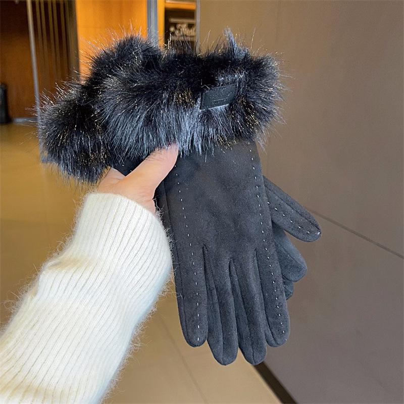 1 Pair Thread Design Winter Outfits Gloves Versatile Eco-Friendly Faux Mink Wristband Warmth Multi-Color