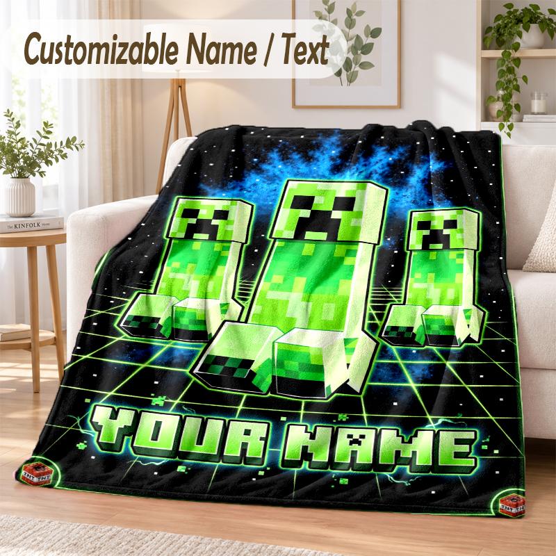 Minecraft Custom Name Flannel Throw Blanket Soft Warm for Sofa Bed Indoor Home Use
