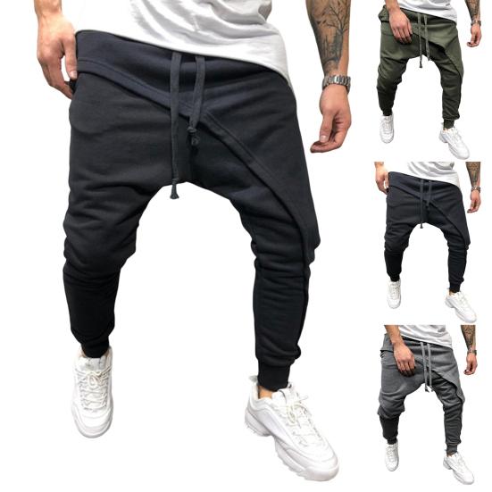 Men Harem Pants Solid Color Ankle Tied Streetwear Hip Hop Double Layer Running Baggy Pants for Jogging