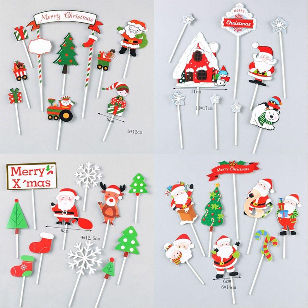 Papírová vánoční dortová dekorace Veselé Vánoce Dekorace na narozeninovou oslavu Kreativní zápichy na cupcakes