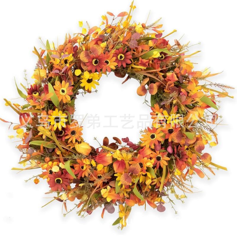 Harvest Wreath With Pumpkins Berries Vine Circle Halloween Thanksgiving Door Decor