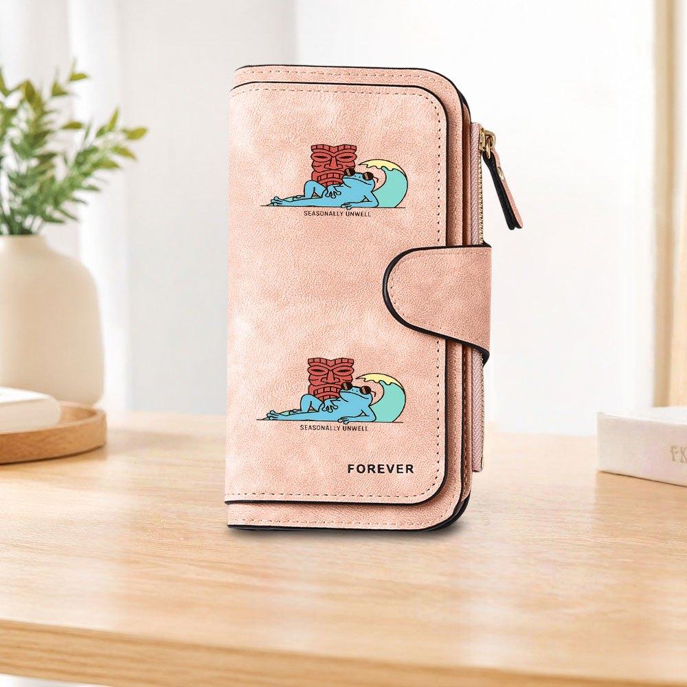 1pc Tiki Frog Vacation Long Zipper Wallet, Large Capacity Card Holder, Unisex Clutch Bag, Fashionable Zipper Coin Purse, Suitable for Daily Use, A