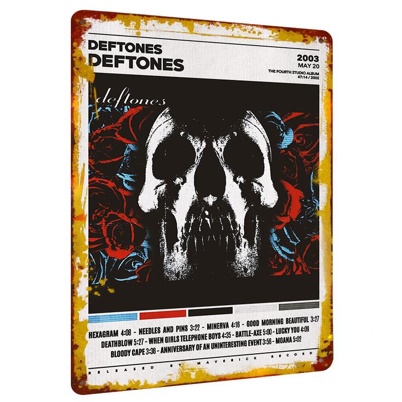 

Deftones Fourth Studio Album Art Metal Tin Sign Skull Rose Print Decorative Wall Hanging 20x30cm（7.8x11.8inch）