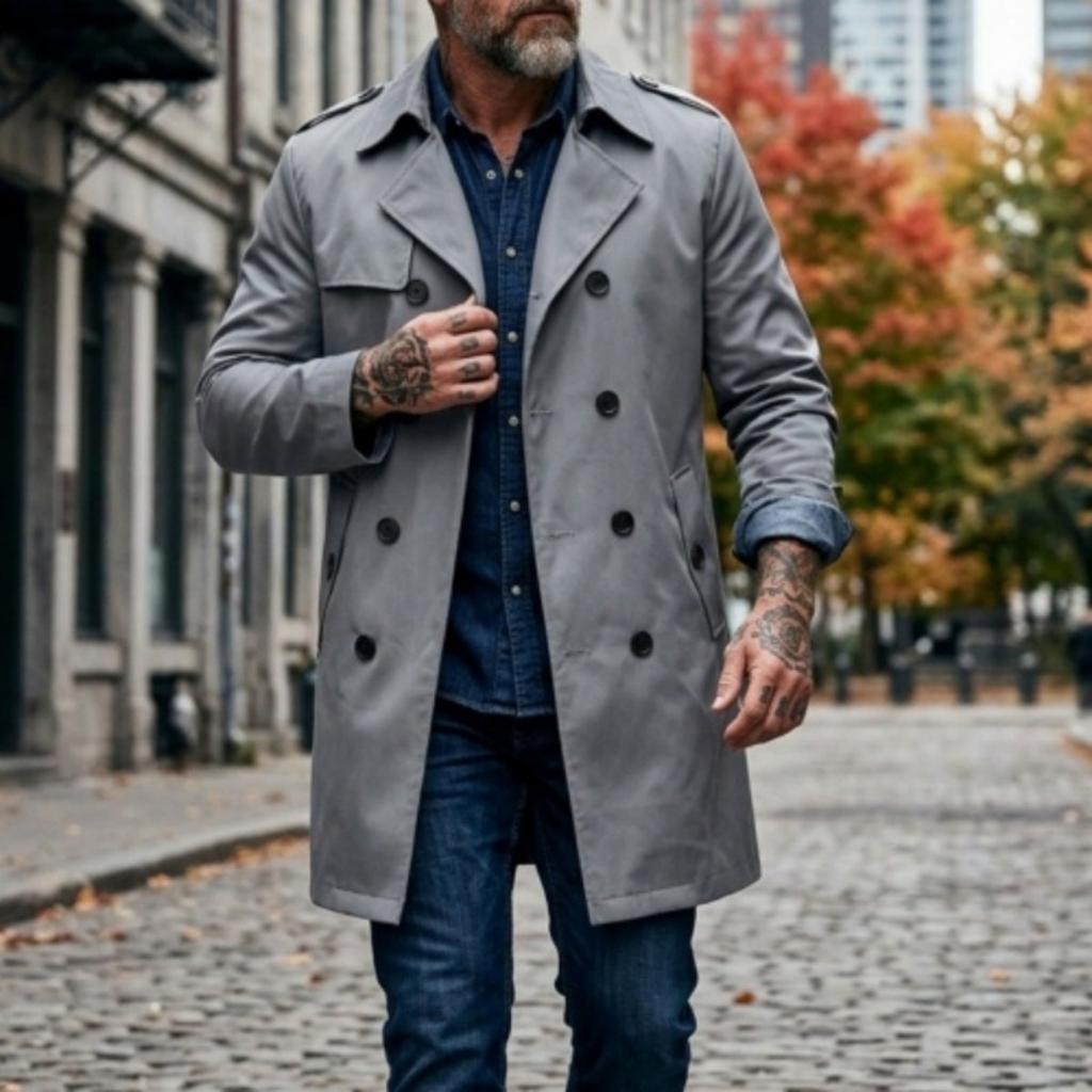 New Double Breasted Mid-length Men's Thin Windbreaker Jacket, Casual Open Front Outerwear for Spring Autumn, European American Style