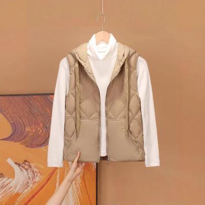 New Down Vest Women's Vest Rhombus Fashion Short Hooded Loose Liner Jacket