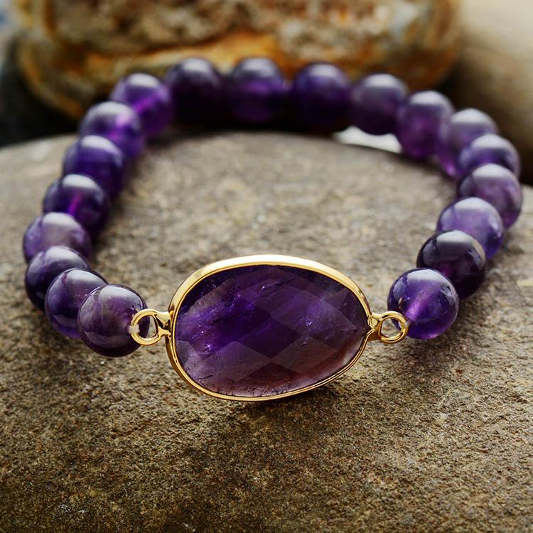 Women's 8mm Amethyst Elastic Natural Stone Beaded Bracelet, Popular European and American Handmade Jewelry