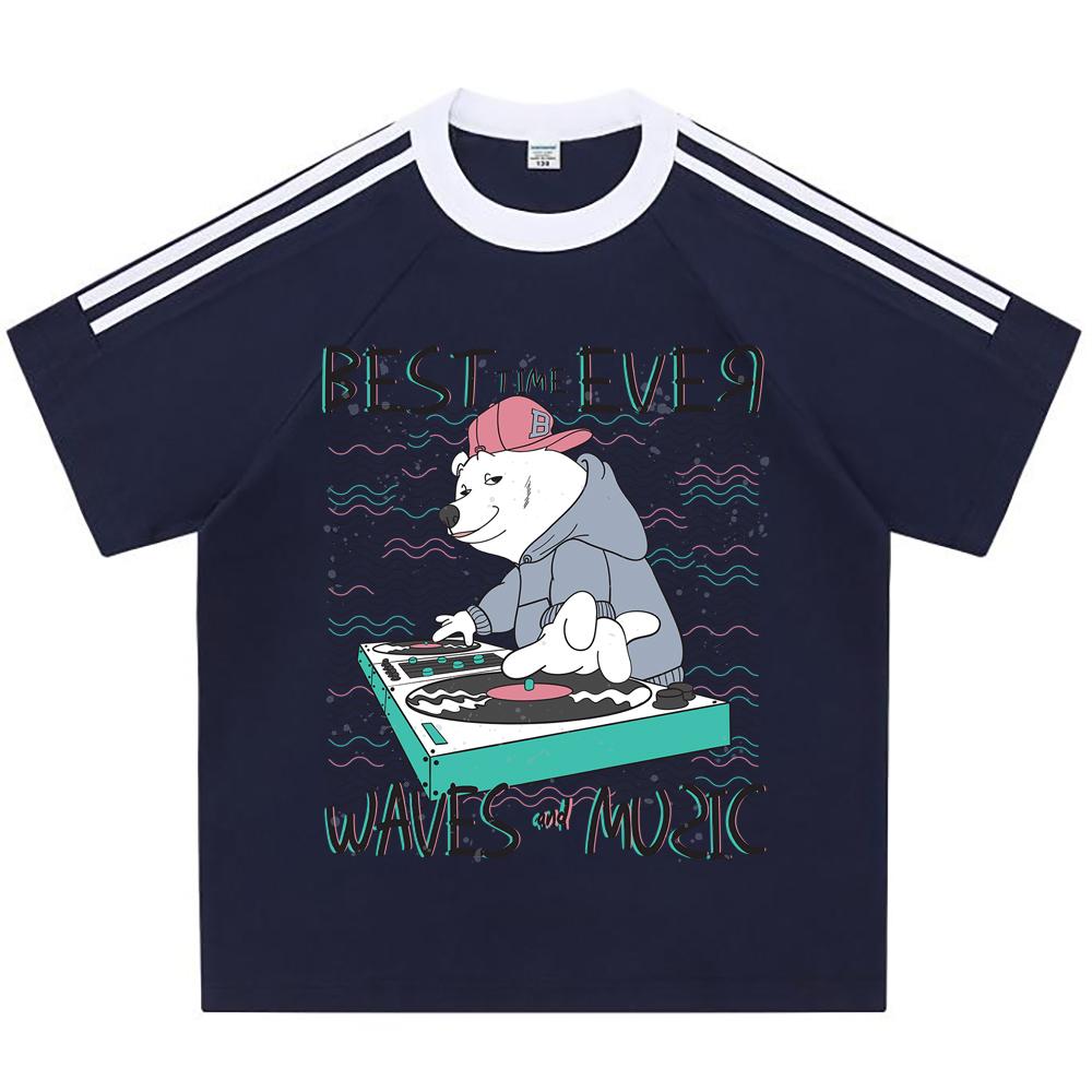 

Kids 100% Cotton T-shirts Boys And Girls 200 GSM Cotton Tees cool bear playing the music Cartoon Print Child Tshirts 110 абрикосовый