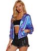 Allegra K Metallic Shiny Long Sleeve Sequined Perfect for Christmas Stage XL Women's Hoodie, Jacket, Performances, Blue/Purple,