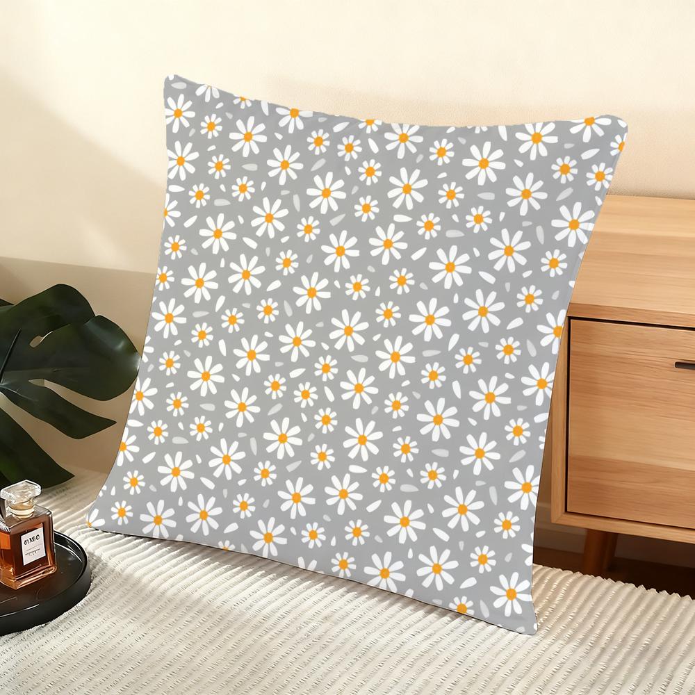 Daisy Pattern Cushion Cover Soft Short Plush Pillow Cover Smooth Cozy Texture Aesthetic Cushion Case Home Decor