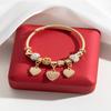 Handmade Beaded Bracelet With Heart Alloy Pendant And Stainless Steel Diamond Ball Beads