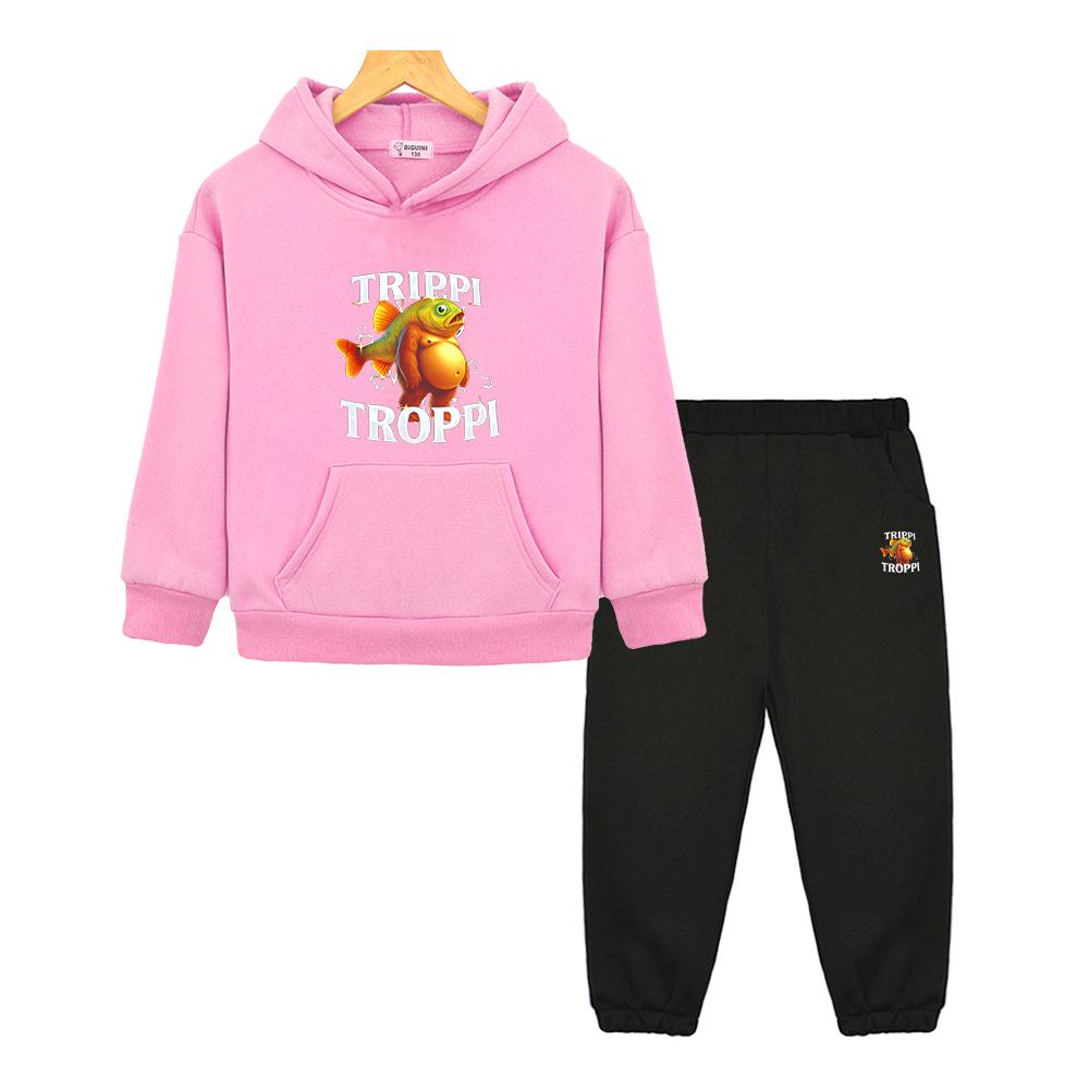 

Italian Brainrot Autumn Anime hoodie Fleece Sweatshirt Jacket 2pcs pullover+Pants boys girls Hooded Sets kids boutique clothes 130 розовый