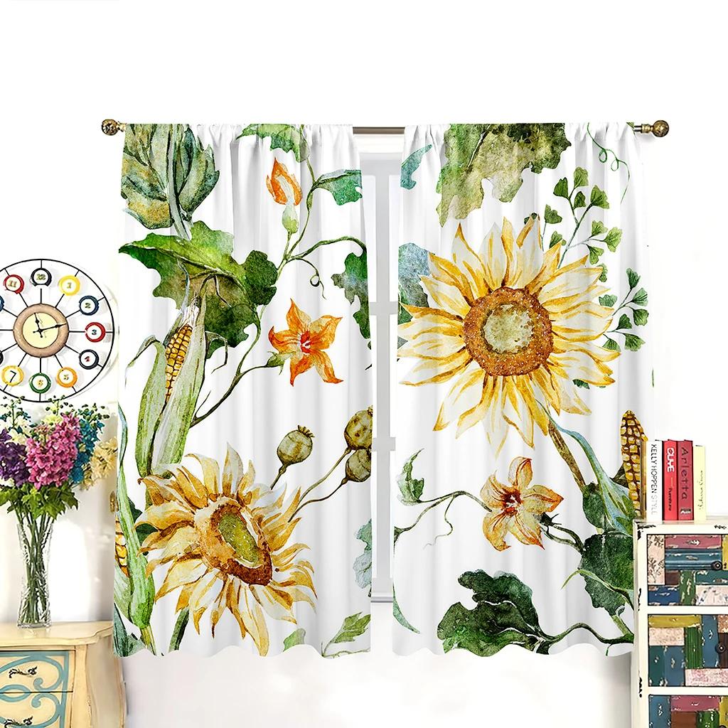 Białe Tło Żółty Wzór Słonecznika Zasłona o Wysokim Zacienieniu Sypialnia Salon Okno Dekoracja Domu 2 Sztuki Zacienienie Gorąca Sprzedaż