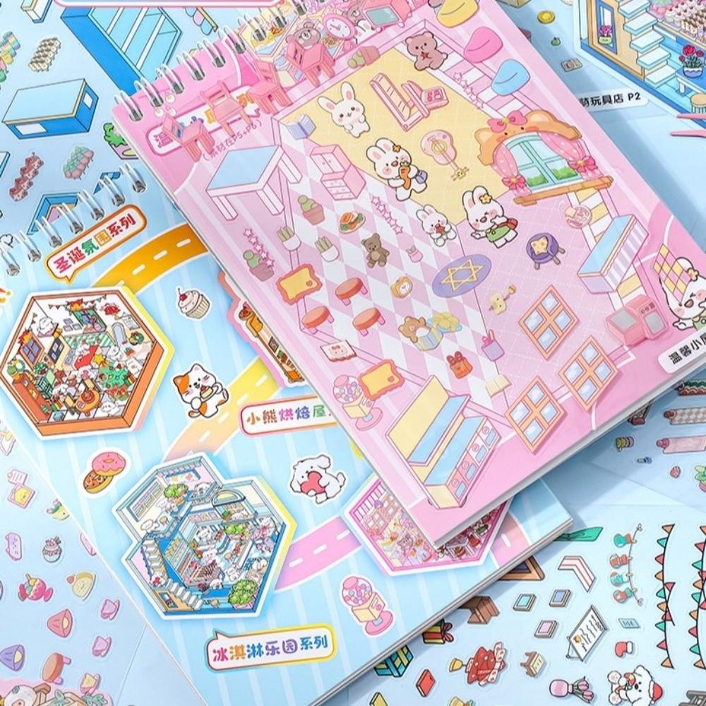 PET 3D Landscape Sticker Book DIY Sticker Cabin Scene New Miniature Scene Book for Kid