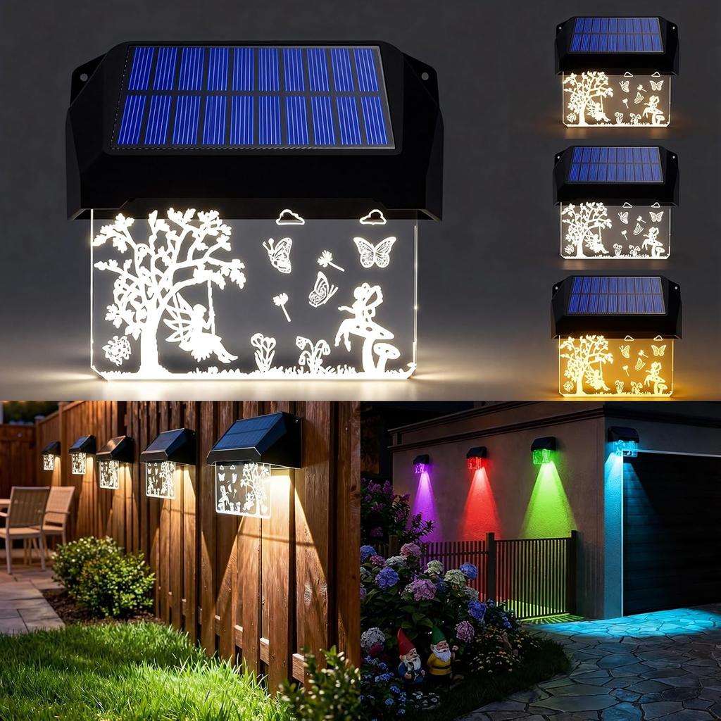 2/4pcs Solar Fence Lights Outdoor 10 Colors Change 3D Fairy Butterfly Art LED Wall Lamp Waterproof Garden Decor for Patio Yard