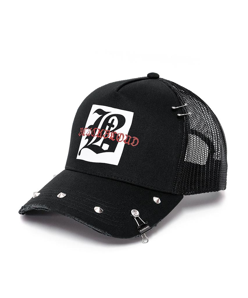 BLACKBLOND Vividi Graphic Logo Studded Trucker Mesh Cap (Black)