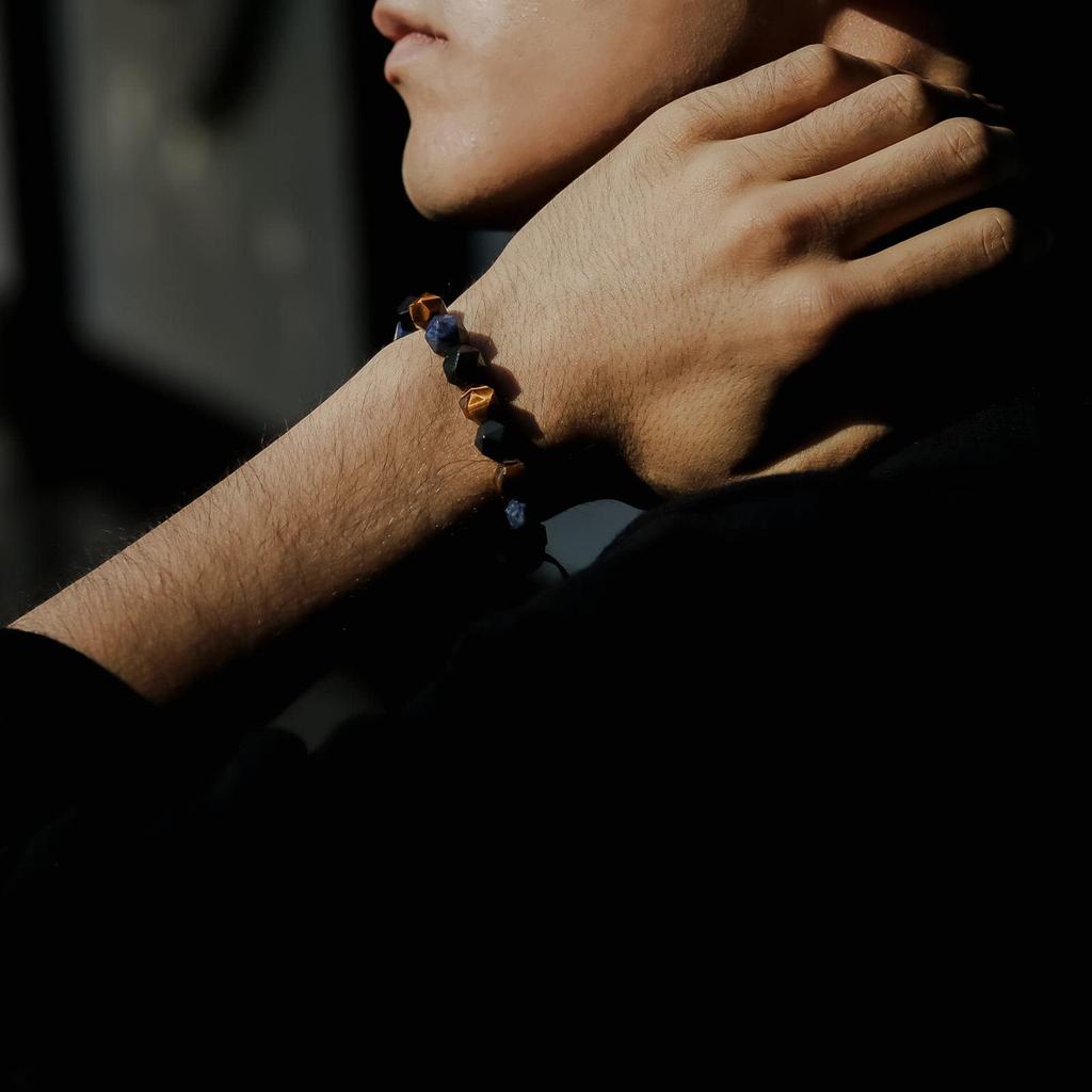 AWNL Tiger Eye Bracelet with Sterling Silver Men's Clasp, 16.5cm-18cm