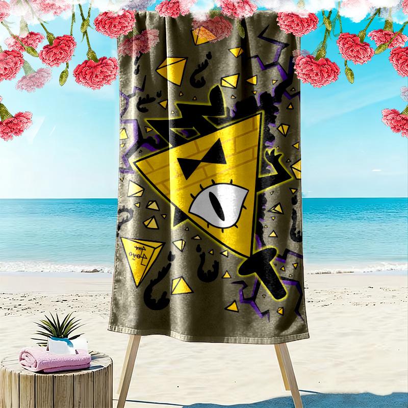 מגבת חוף עם הדפס Gravity Falls, מגבת גדולה רכה המתייבשת במהירות לחוף, קמפינג, שחייה