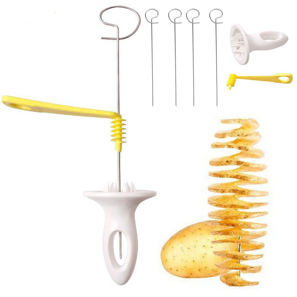 Tornado Potatisskivare med 4 Rostfria Stålpinnar Spiralizer Chipsmakare Återanvändbar Potatisvridare Köksredskap
