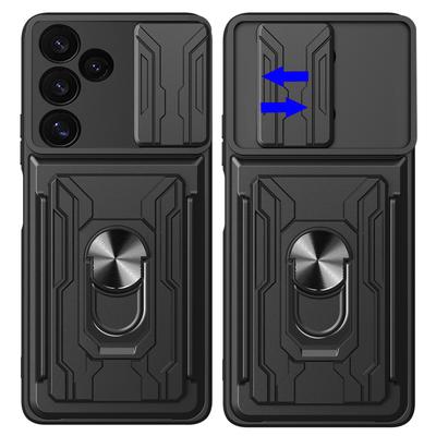 Etui na Samsunga Galaxy S24 FE PC+TPU Podstawka Pokrowiec na tył telefonu z suwakiem na aparat