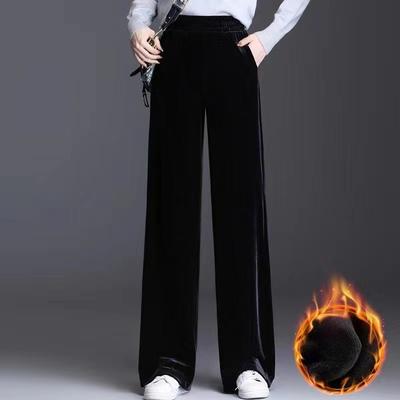 Golden Velvet, Wide Leg Pants, Women's, High Waist, Drape, Straight Leg Pants, 2025 Autumn and Winter New Style, Versatile and Slimming, Plus Size