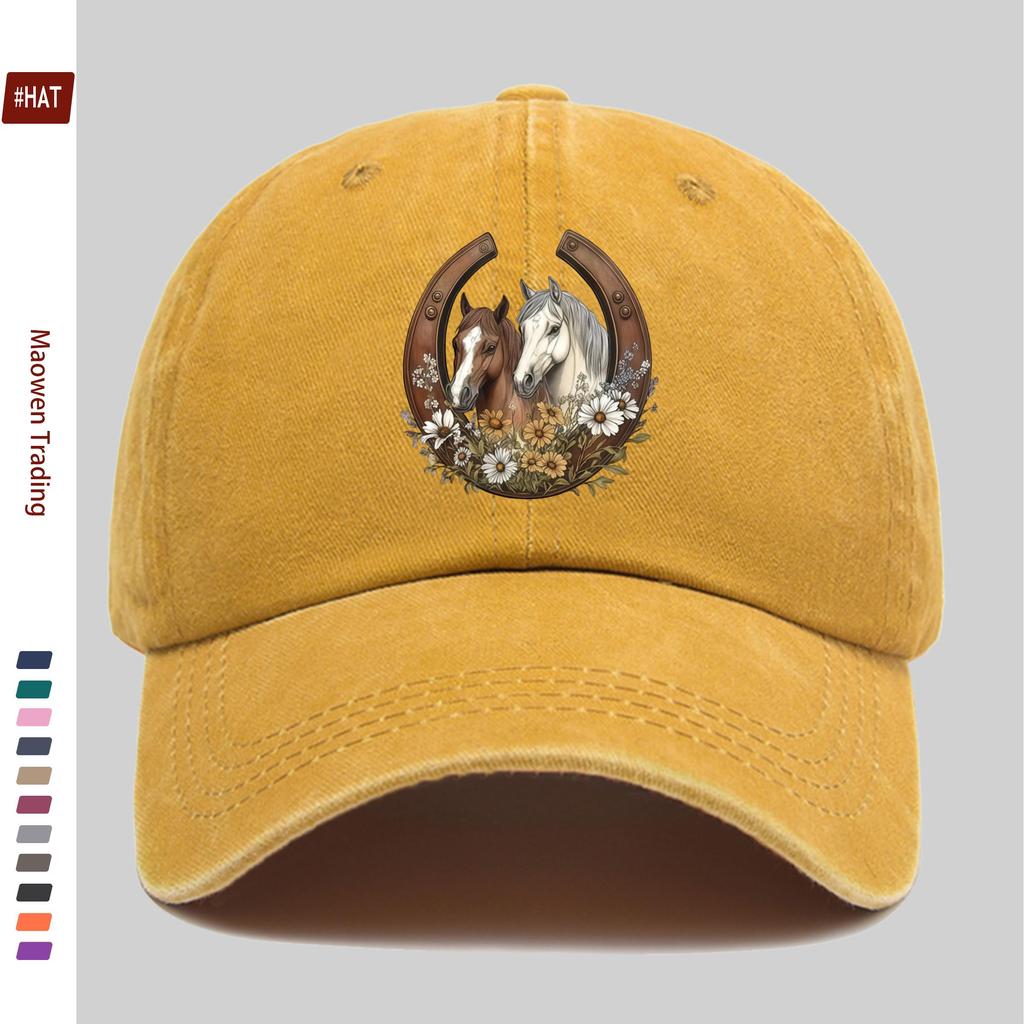 Pc Floral and Horse Pattern Printed Baseball Cap Elegant Double Horse Print Design Golf Cap Home Casual Decorative Hat Comfo