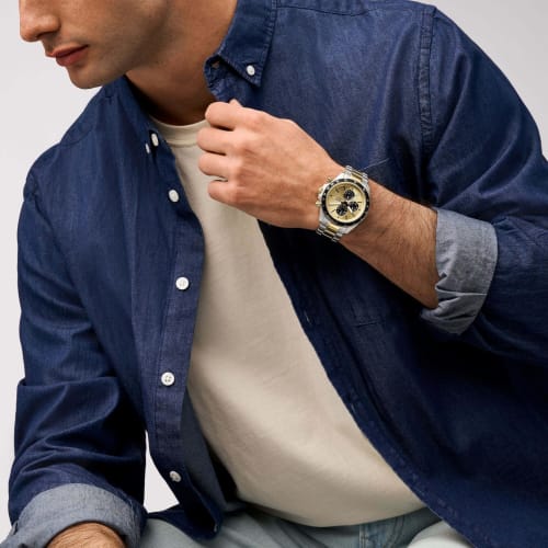 Fossil AUTOCROSS BQ2876 Men's Watch, Silver & Gold