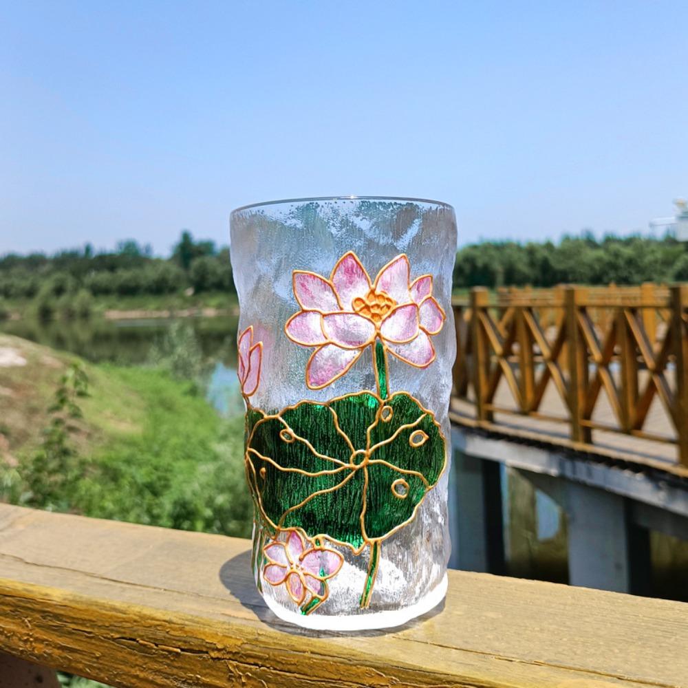 Gletscherstruktur Handbemalte Glas Tasse Blumen Design Bier Tasse Mode Saft Tasse Tee Zeit