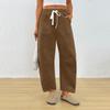 Women's Casual Fashion Solid Color Elastic Waist Drawstring Pockets Wide Leg Straight Pants