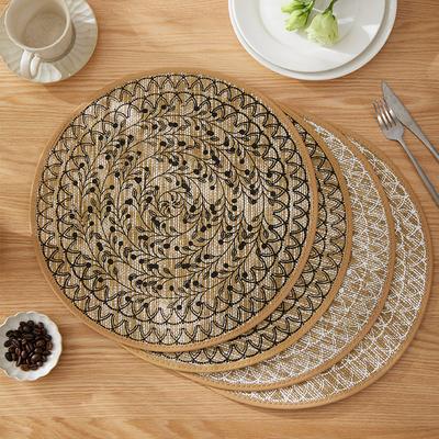 2Pcs Round Vintage Jute Woven Burlap Placemats Bohemian Style Jute Country Placemats for Home Party Table Decoration Vase Mat