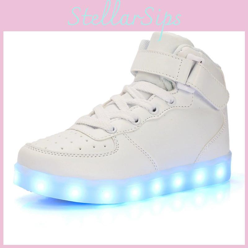 Usb Rechargeable Led Light Up High Top Sneakers Children Casual Board Shoes