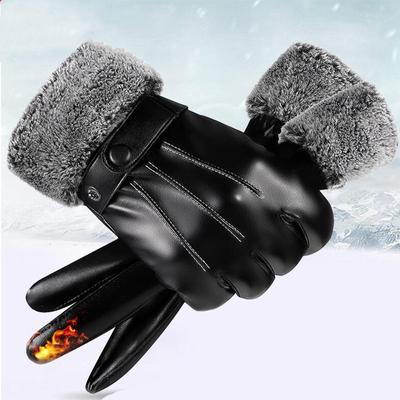 Men'S Thermal Gloves Motorcycle Riding Cold-Proof Leather Gloves Velvet Outdoor Waterproof Touch Screen Gloves