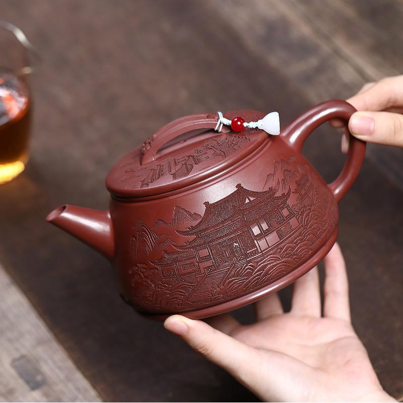 

640ml Yixing Purple Clay Teapots Handmade Large Caliber Pot Raw Ore Red Leather Dragon Mud Kettle With Filter Zisha Tea Set Gift