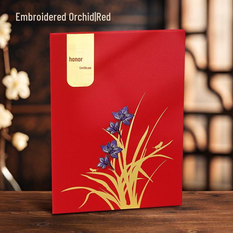 Custom Embroidery and Hot Stamping Award Certificate Cover with A4 Inner Page Printing