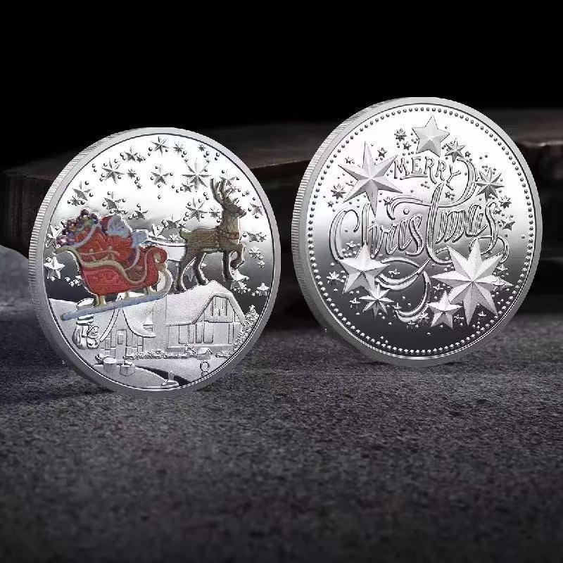 Santa Claus Commemorative Medal: Reindeer Sleigh Creative Gift for European and American Markets