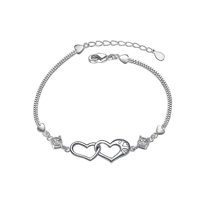 Happiness Signal Double Heart Zirconia Bracelet - Women's Jewelry Gift for Best Friends