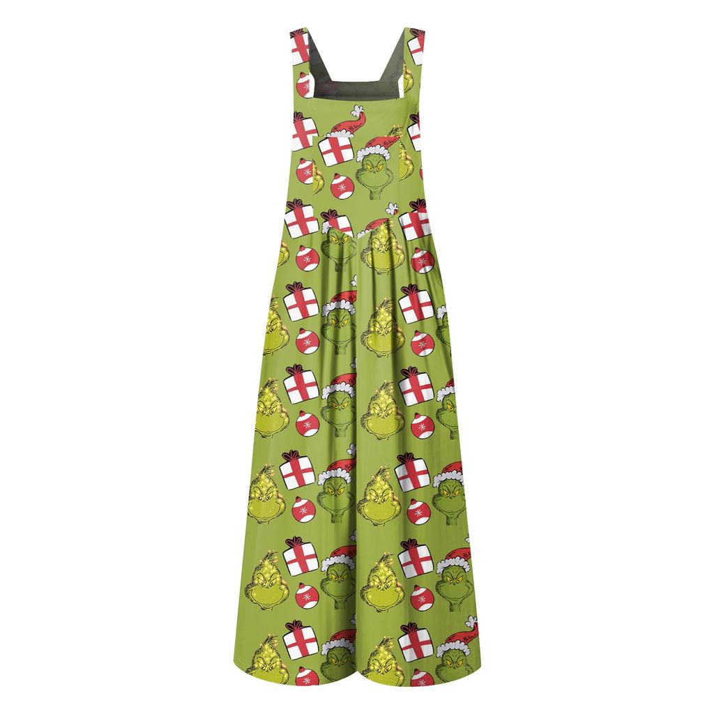 Women's Casual Loose Jumpsuit Christmas Print Wide Leg Jumpsuit Sleeveless With Pockets