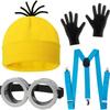 4 Pcs Halloween Costume Accessories Adults-Yellow Beanie Hat/Goggles/Gloves/Suspenders for Halloween Dress Up