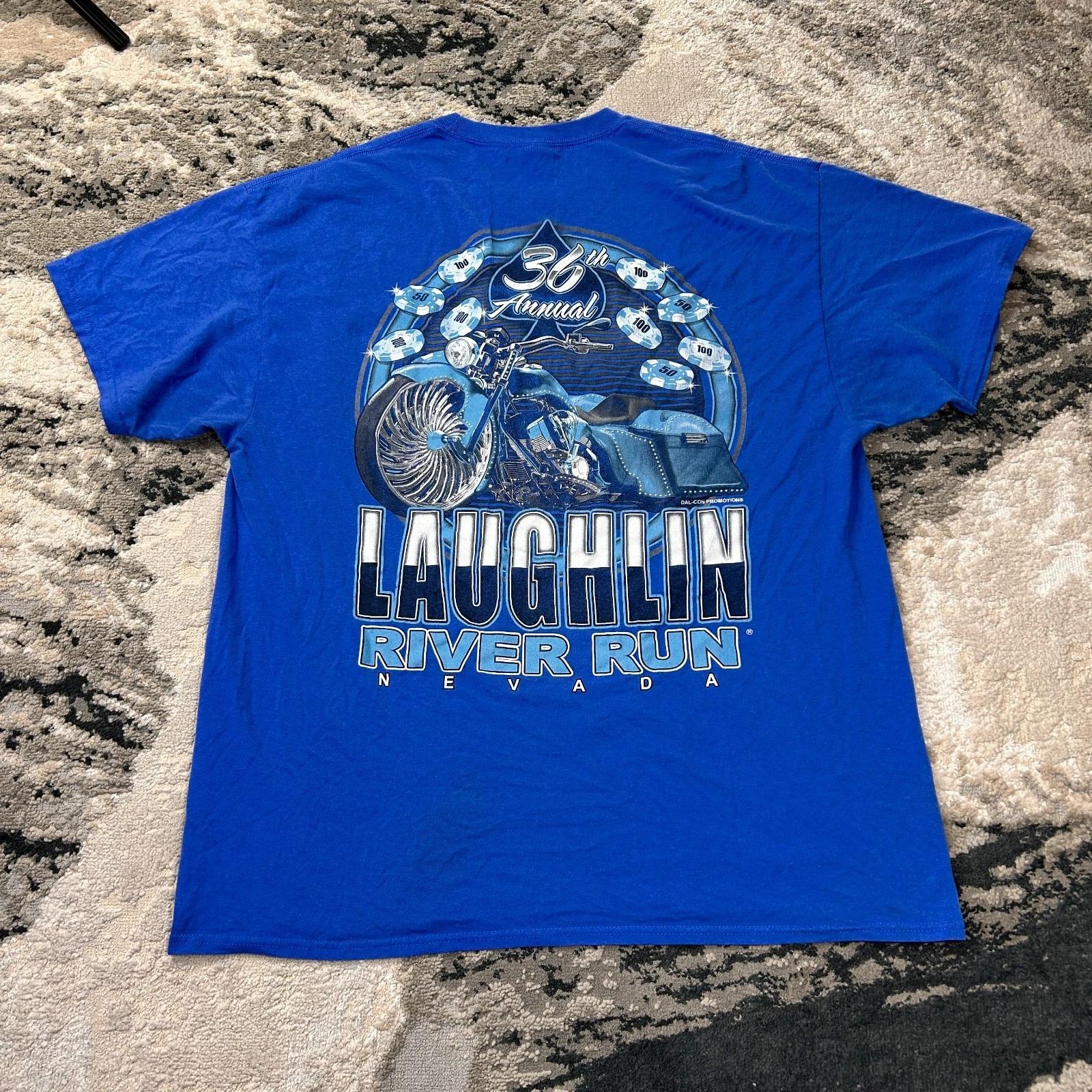 Mens T Shirt Blue Cotton Laughlin River Run 36th Annual Motorcycle Event Graphic S