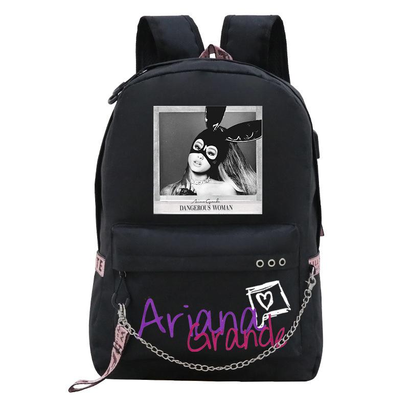 Pop Singer Ariana Grande Ariana Print Chain Webbing Backpack Multipurpose Backpack