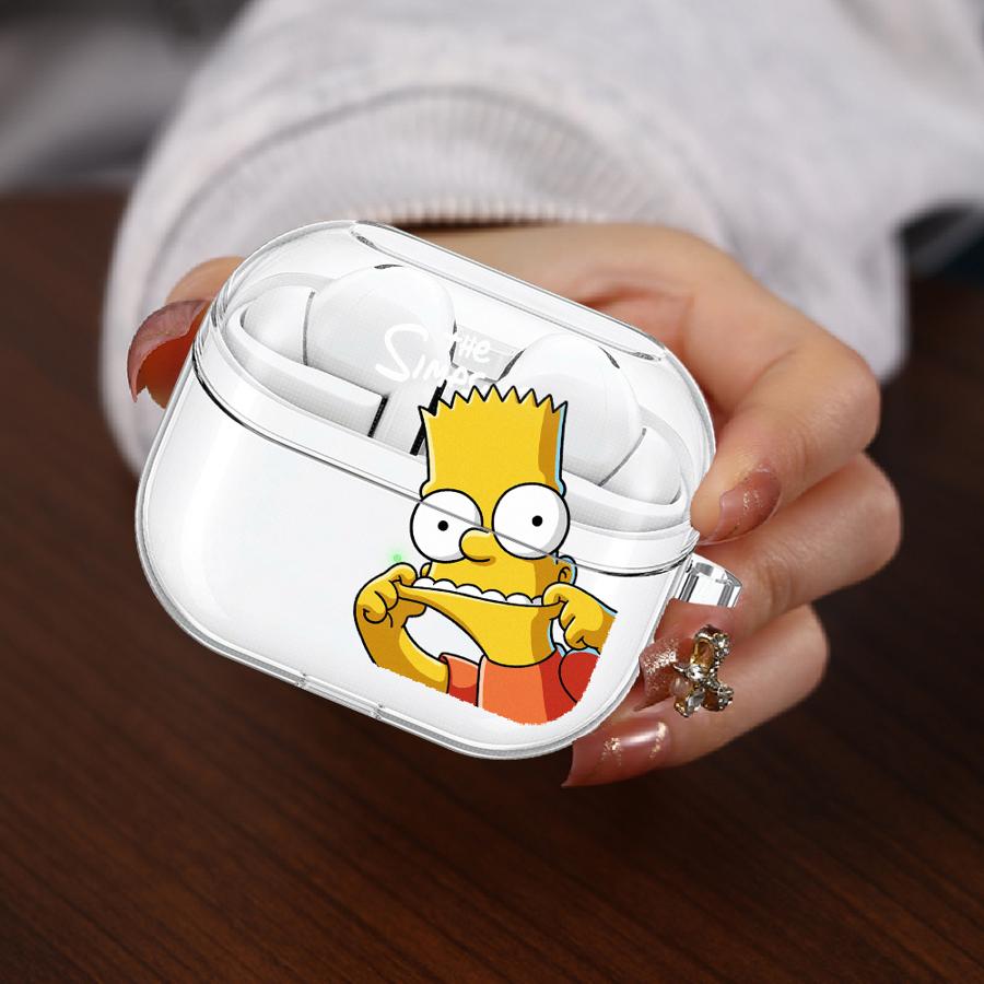 Clear Earphone Cases Cover With Hook Case For Samsung Galaxy Buds 3 FE 2 Live 4Pro 4 Pro 3Pro 2Pro Cute Fun Simpson