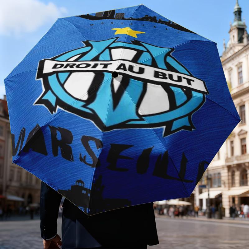 1PC Olympique Football Crest Printed Umbrella Folding umbrella, automatic umbrella 8-Frame for Travel, camping Fan gifts Christmas Gifts