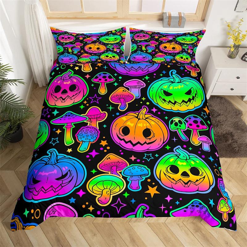 Boho Colorful Cat Duvet Cover Set Cats Star Mushroom Bedding Set Microfiber 3D Kawaii Animals Comforter Cover Twin For Kids Boys