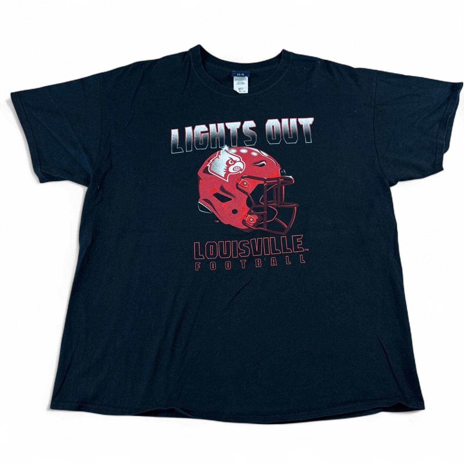 Vintage Louisville Cardinals Football T Shirt Adult Size XL Black Red Varsity 3XL